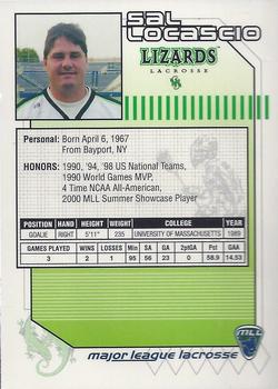 2001 Major League Lacrosse #NNO Sal Locascio Back